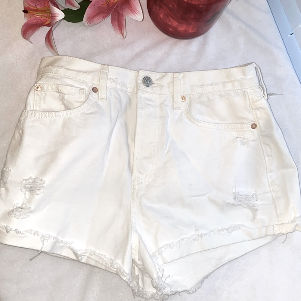 Free People White Distressed Jean Shorts